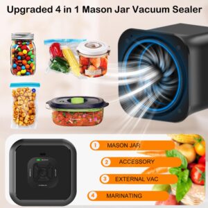 4-in-1 Electric Mason Jar Vacuum Sealer with External Assembly Vacuum Pump for Food Storage, Automatic Vacuum Sealer Compatible with Mason Jars, Vacuum Bag, Vacuum Container and Marinating Boxes