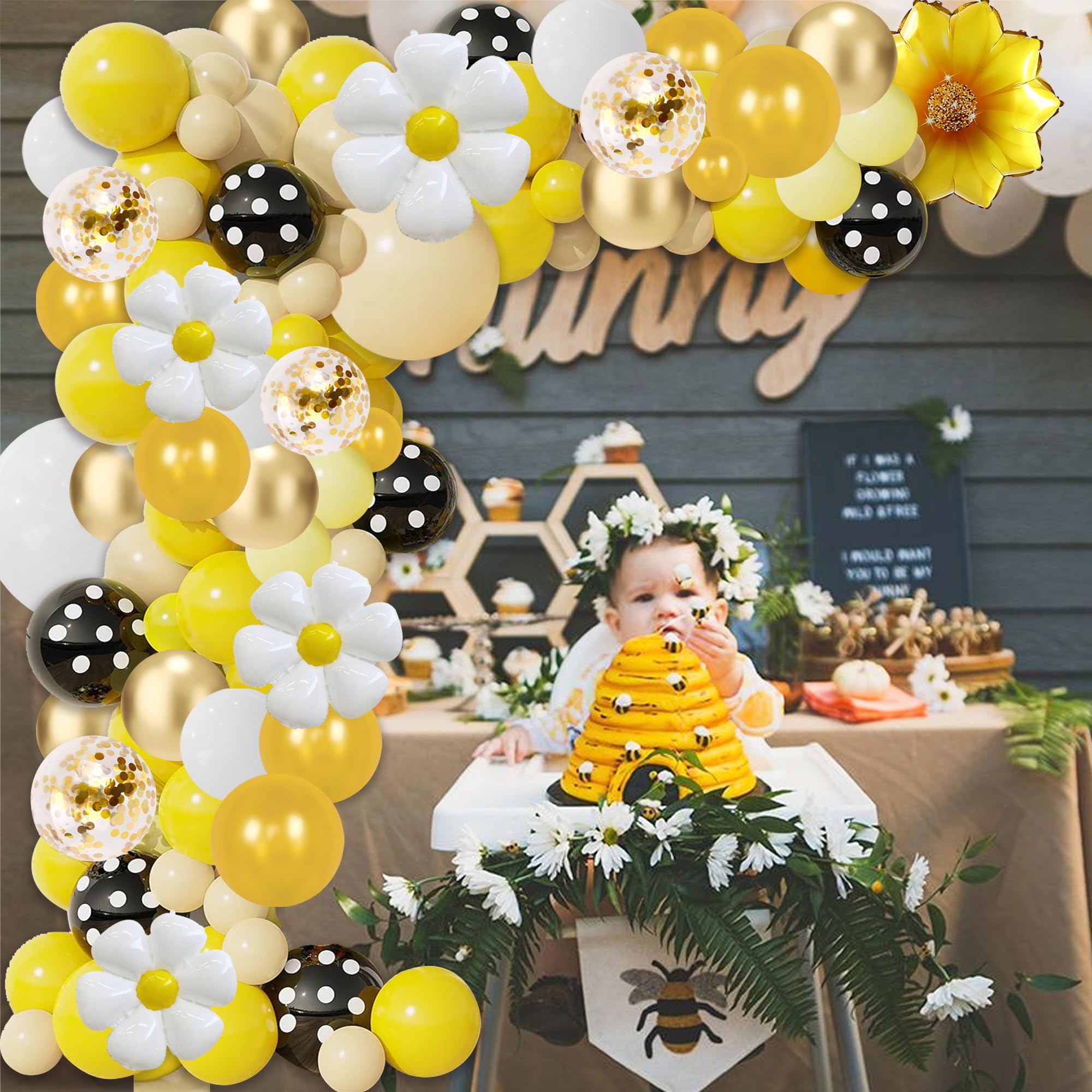 Bee Balloon Arch Kit Decorations - Bee Party Decorations with Bee Shaped Balloons Daisy Balloons Sunflower Balloon for Bee Themed Wall Decor Gender Reveal Baby Shower Birthday Party Supplies