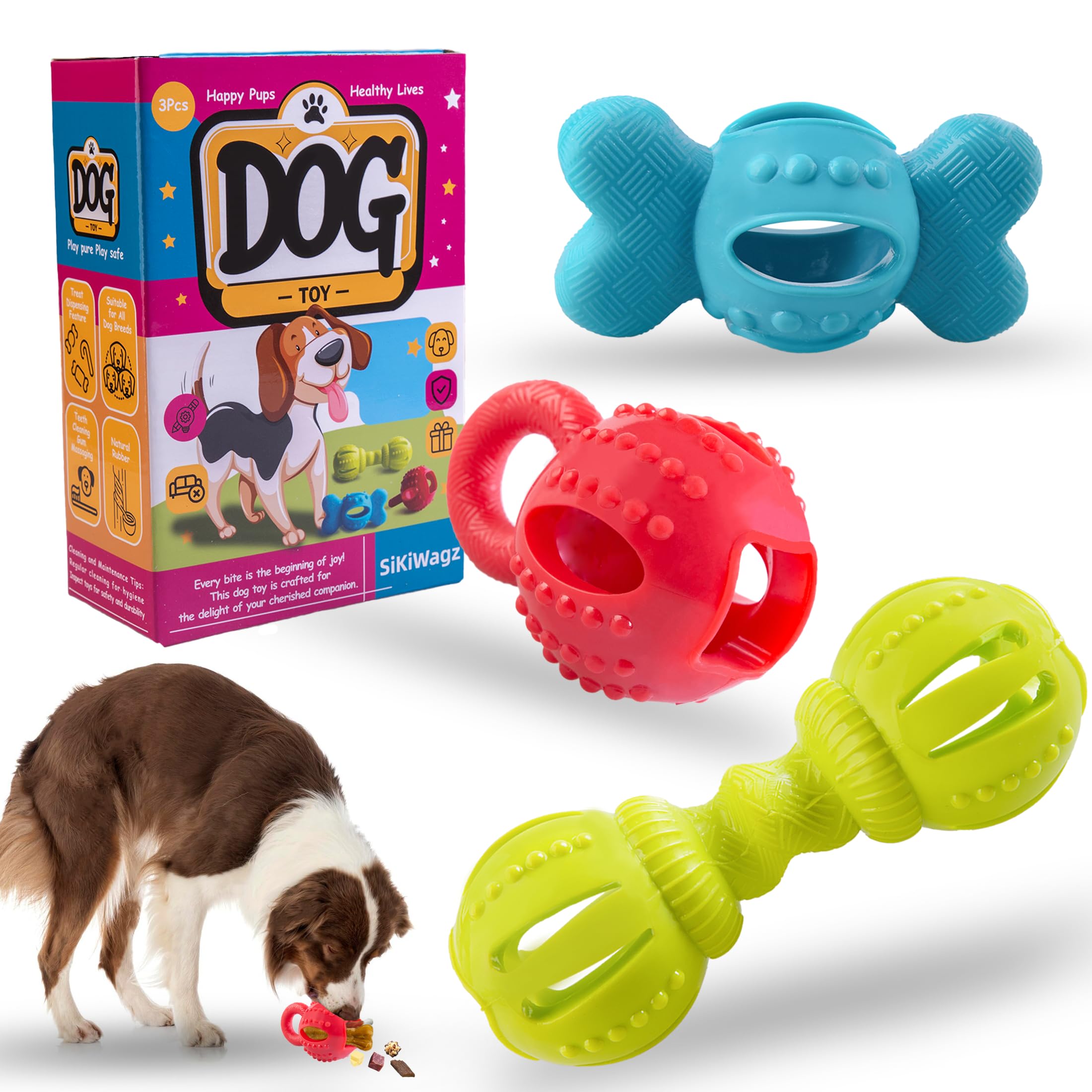 SPOFLY Dog Chew Toys, Set of 3 Treat Dispensing Dog Toys，Interactive Dog Toys for Boredom, Fun-Filled Treat Dispenser for Yak Cheese Dog Chews