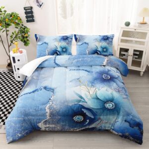 Nttopship Blue Marble Bedding Set Twin for Girls Boys Teens Blue Rose Comforter Set Silver Foil Quilt Comforter Kids Space Marble Room Decor 1 Comforter+2 Pillowcase