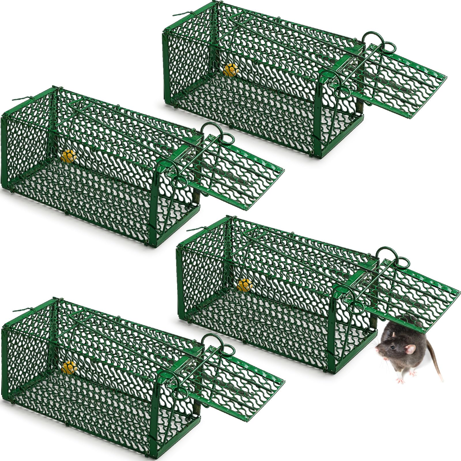 Qualirey 4 Pcs Humane Rat Trap Chipmunk Squirrel Cage Trap Foldable Rodent Trap for Small Live Animal Voles Hamsters Cage Catch and Release for Kitchen Yard Garage Indoors Outdoors (Green)