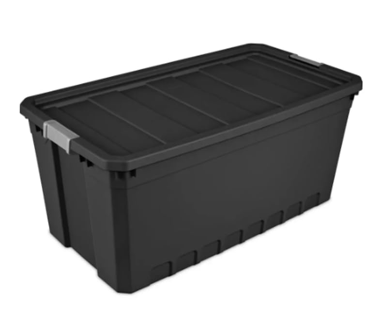 50 Gallon Stacker Tote Plastic, Black, Set of 3 Storage Boxes