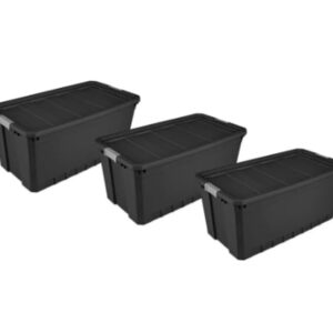 50 Gallon Stacker Tote Plastic, Black, Set of 3 Storage Boxes