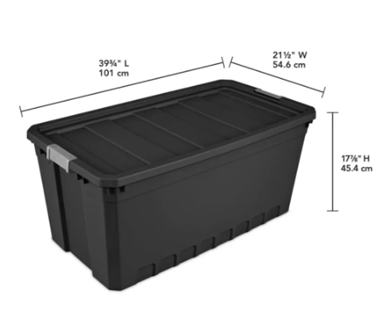 50 Gallon Stacker Tote Plastic, Black, Set of 3 Storage Boxes