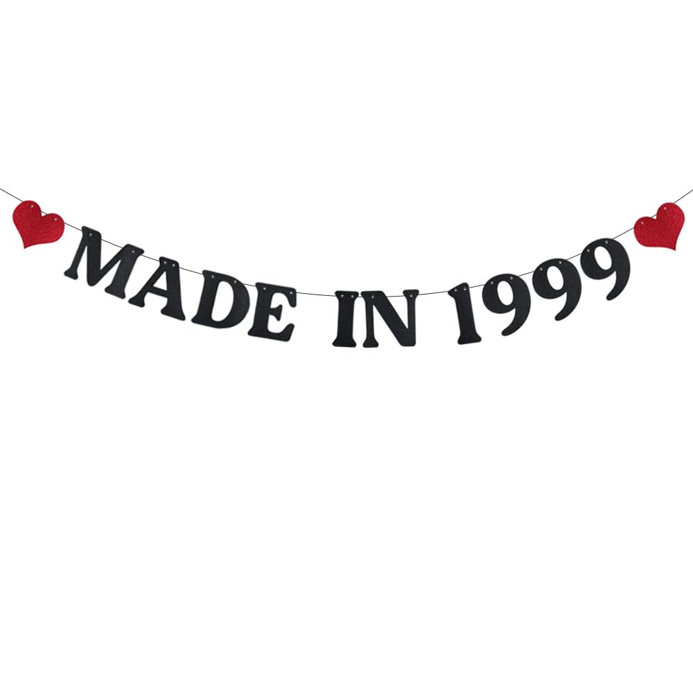 Configure MADE IN 1999 Banner, Pre-Strung,Funny Black Glitter Paper Party Decorations for 25th Birthday Party Supplies, Letters Black,ABCpartyland