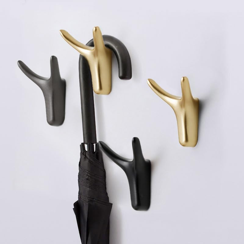 Mleuxvics 4 Packs Double Wall Hooks for Hanging Modern Gold, Heavy Duty Coat Hooks Robe Hooks Wall Mounted for Bathroom Bedroom Kitchen Hotel