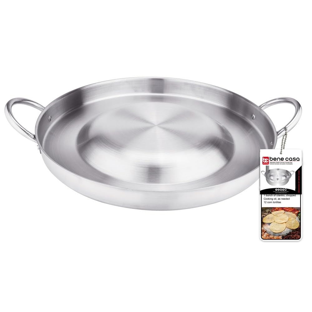 Bene Casa Stainless-Steel 22.4-inch Comal Pan, Belly Up, Rust Free Steel Convex Comal, Outdoor Cooking, Mexican Cuisine, Party Size, Comal,Pan and Serving Platter for Authentic Mexican