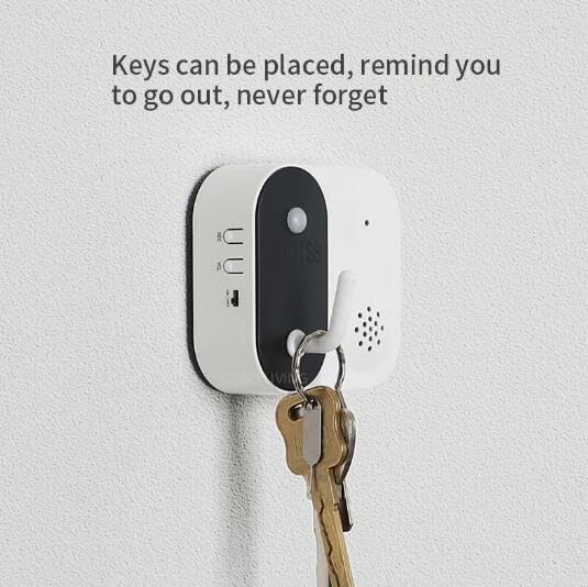 Generic Smart Key Hook with Human Body Sensing Voice Reminder, Personalized Voice Recordings, Multifunctional Reminder (Batteries not Included), White and Black