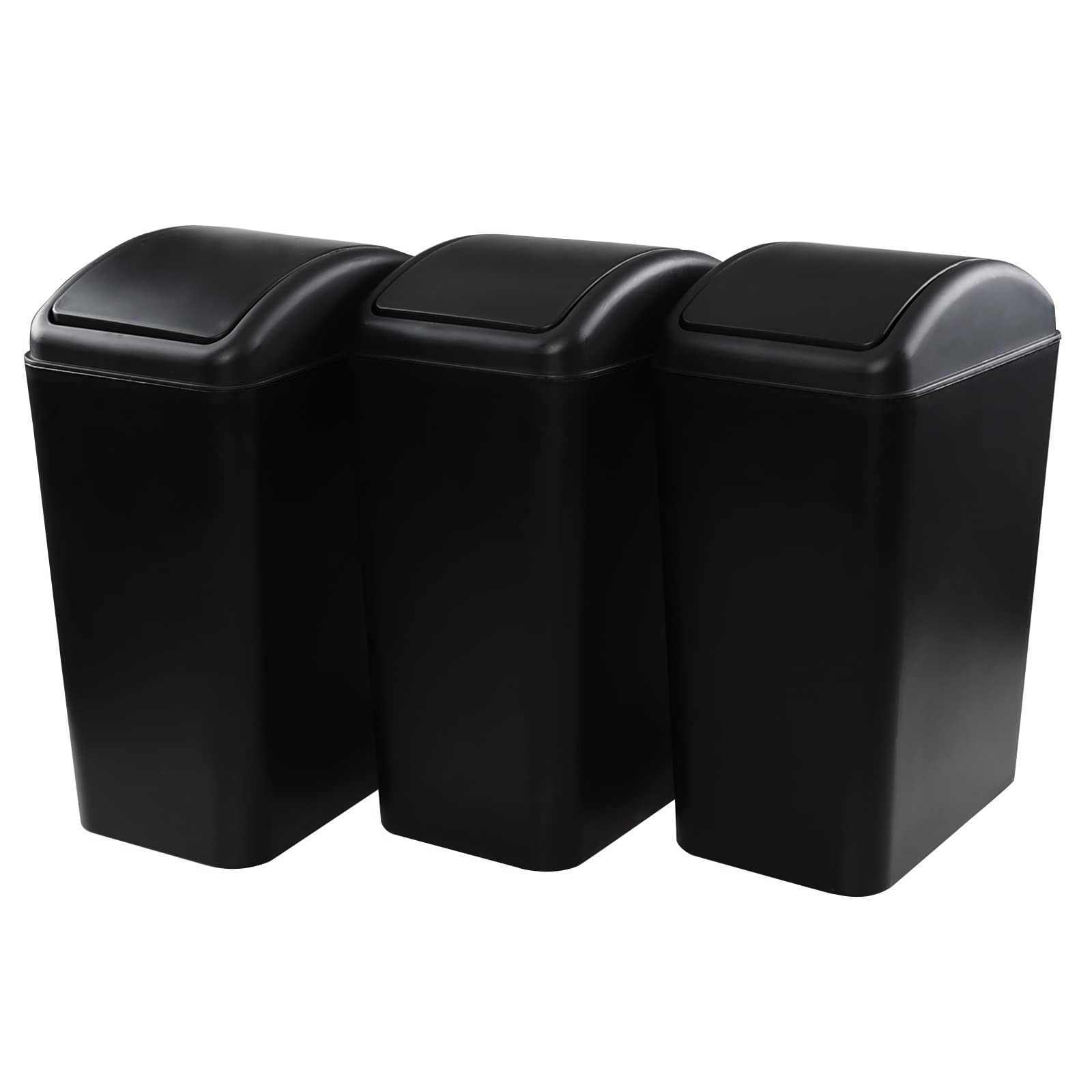 Melontray 3 Pack 4.5 Gallon Swing lid Garbage Can, Plastic Trash Bins for Office, Kitchen, Bathroom, Bedroom, Black