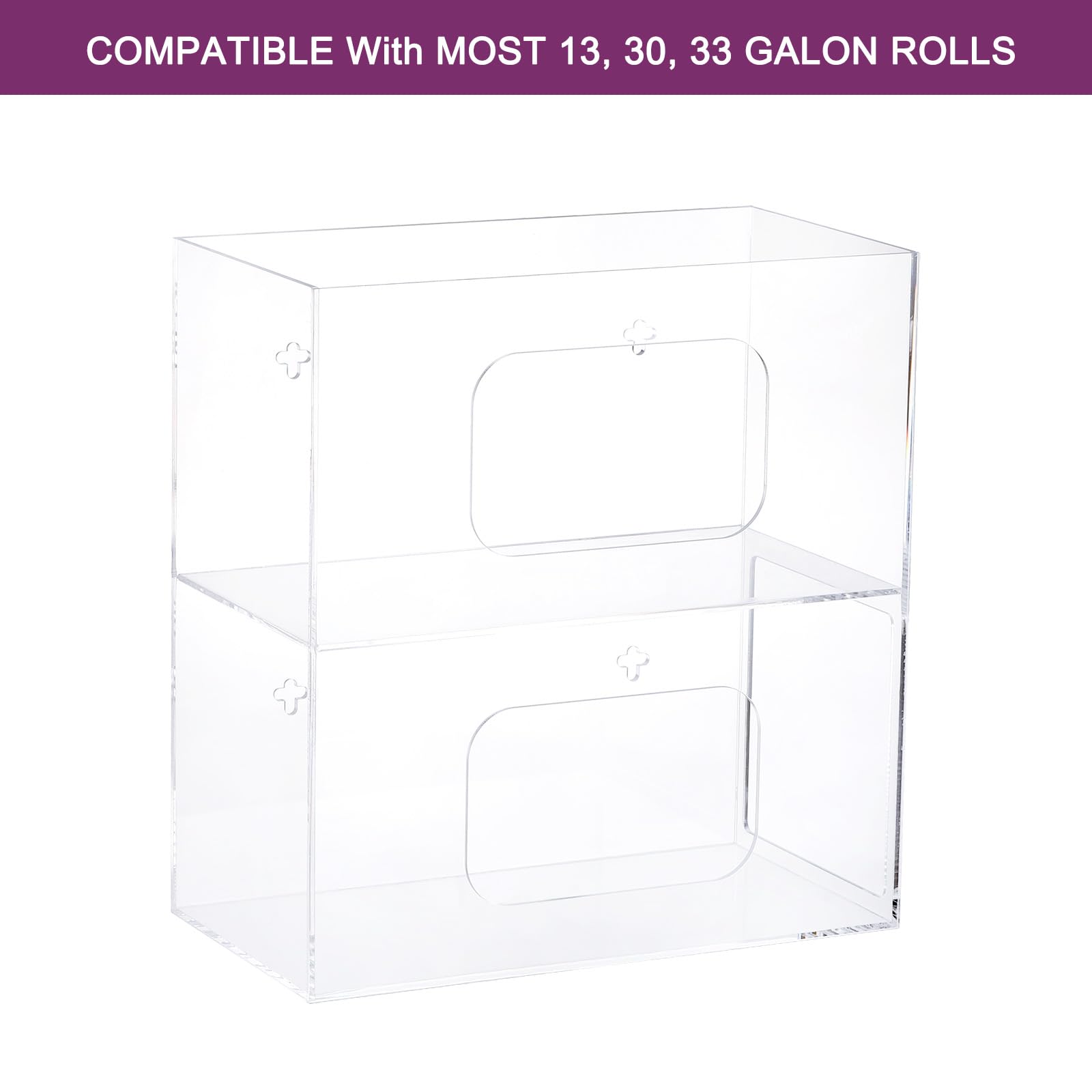 uxcell Trash Bag Dispenser Roll Holder, Wall Mount Acrylic Garbage Bag Dispenser Roll Holder, Double Side Loaded Organizer Storage Box for Garbage Bag Grocery Shopping Bag, Square Round