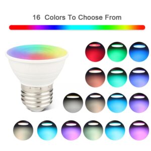 Par16 LED Color Changing Light Bulb with 24 Buttons Remote Control 50 Watt Equivalent E26 Base,16 Colors Dimmable RGB LED Spot Light Bulb with 5W