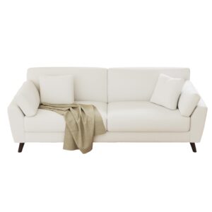 AMERLIFE Sofa, 86 Inch Modern Couch with 4 Throw Pillows, 3 Seater Couch for Living Room, Offwhite Boucle Upholstered Sofa