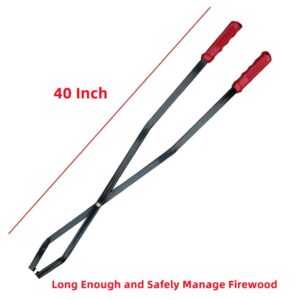 40" Fireplace Tongs Safely Move Firewood Grabber Tool Rustproof With Rubber Handle for Fire Pits Comfort Enjoy Bonfire and Campfire