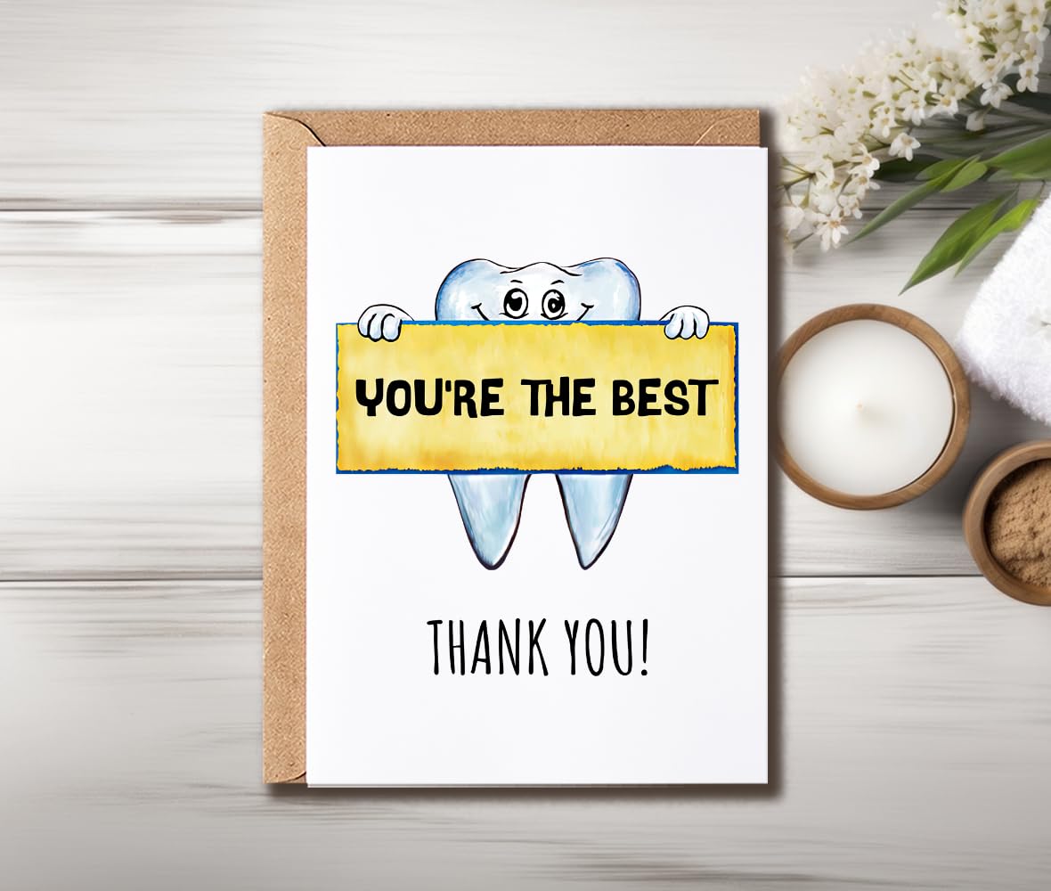 GoGiDesigns Dentist Thank You Card - You Are The Best Funny Card - Cute Tooth Card - Great Appreciation Card - Dental Thank You Card, White