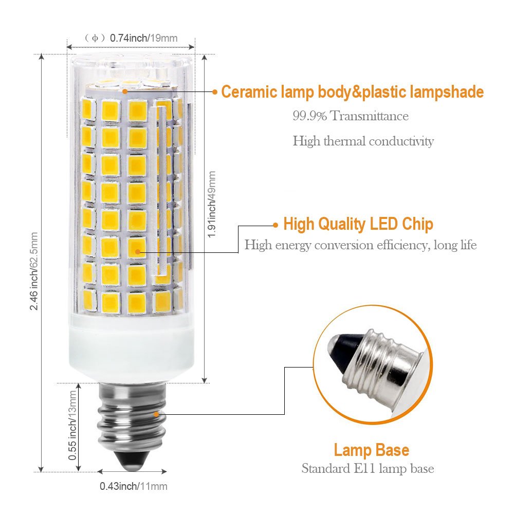 Finoti E11 LED Bulb Dimmable, 75W or 100W Halogen Bulbs Equivalent， Pack of 4 Lighting LED E11 T4 Mini-Candelabra Halogen Replacement (4 Pack) E11 120V for Chandeliers, Sconce (3000k)