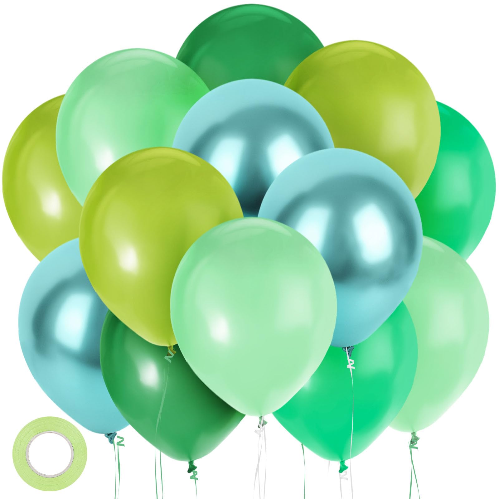 MCPINKY Green Balloons 12 Inches, 110PCS Light Green Large Latex Balloons with Ribbon for Birthday Baby Shower Christmas Green Jungle Forest Themed Party Decorations