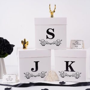 Jaywayang Letter Gift Box with Lid, Ribbon and Warpping Tissue, 8.7" White and Black Gift Box for Men Women Birthday, Baby Shower, Anniversary, Wedding Party Favor Christmas Decorative (Medium Letter J)