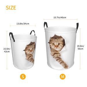 Gbuzozie Cute Cat In White Hole Round Laundry Hamper Storage Basket Toys Clothes Organizer Bin For Home Bathroom Bedroom Dorm Nursery, 62l