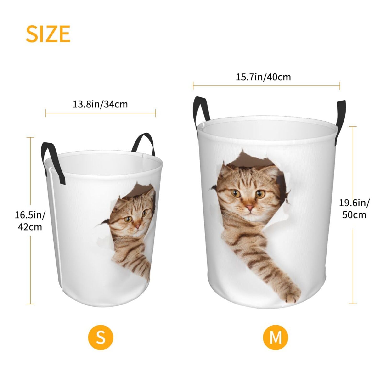 Gbuzozie Cute Cat In White Hole Round Laundry Hamper Storage Basket Toys Clothes Organizer Bin For Home Bathroom Bedroom Dorm Nursery, 62l