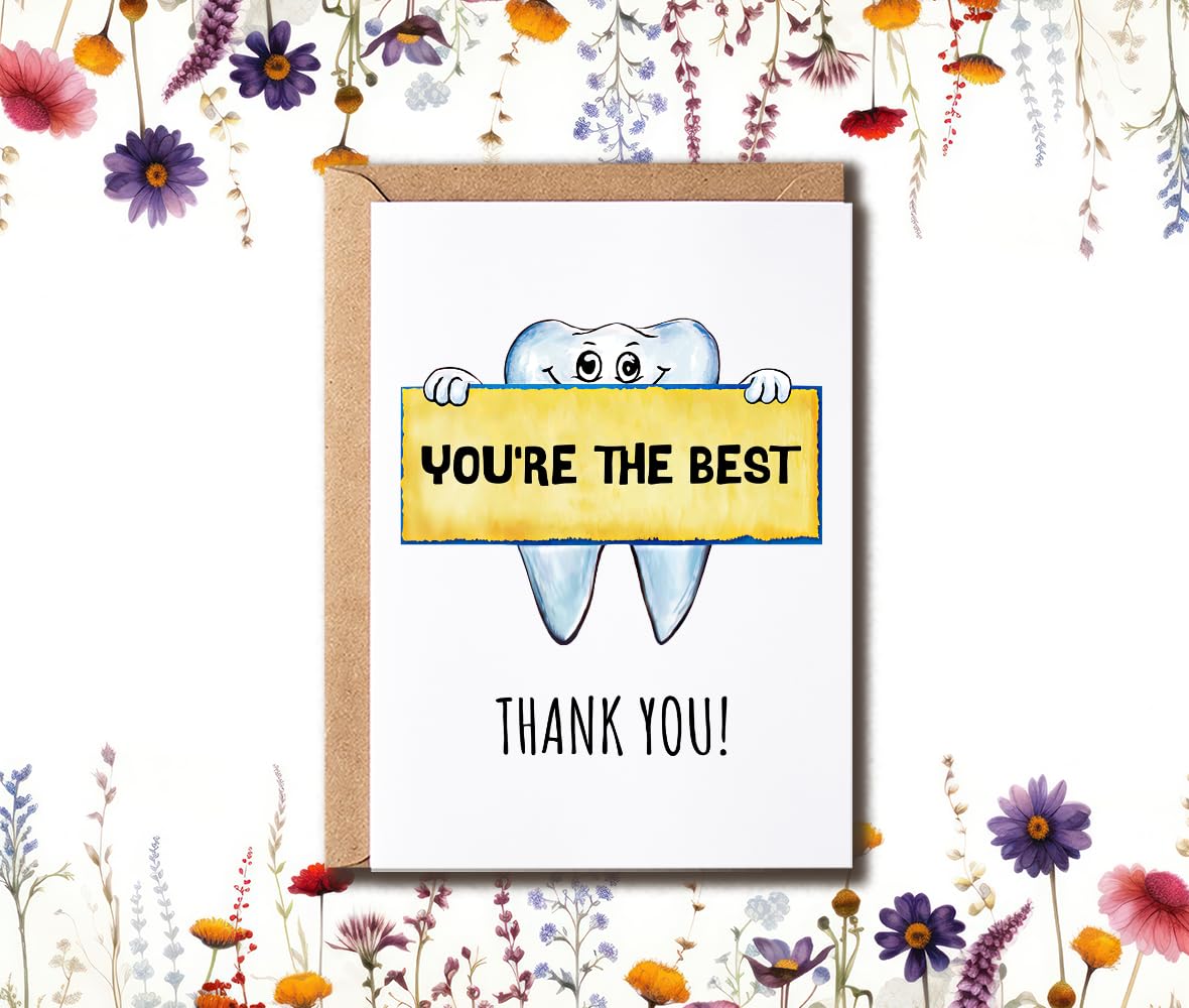 GoGiDesigns Dentist Thank You Card - You Are The Best Funny Card - Cute Tooth Card - Great Appreciation Card - Dental Thank You Card, White