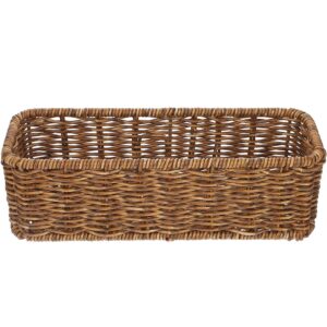 Wicker Storage Baskets Set of 2 Woven Shelf Baskets Narrow Storage Baskets for Organizing Brown Storage Bins for Shelves, Small Wicker Basket for Kitchen Tabletop Bedroom Closet Storage