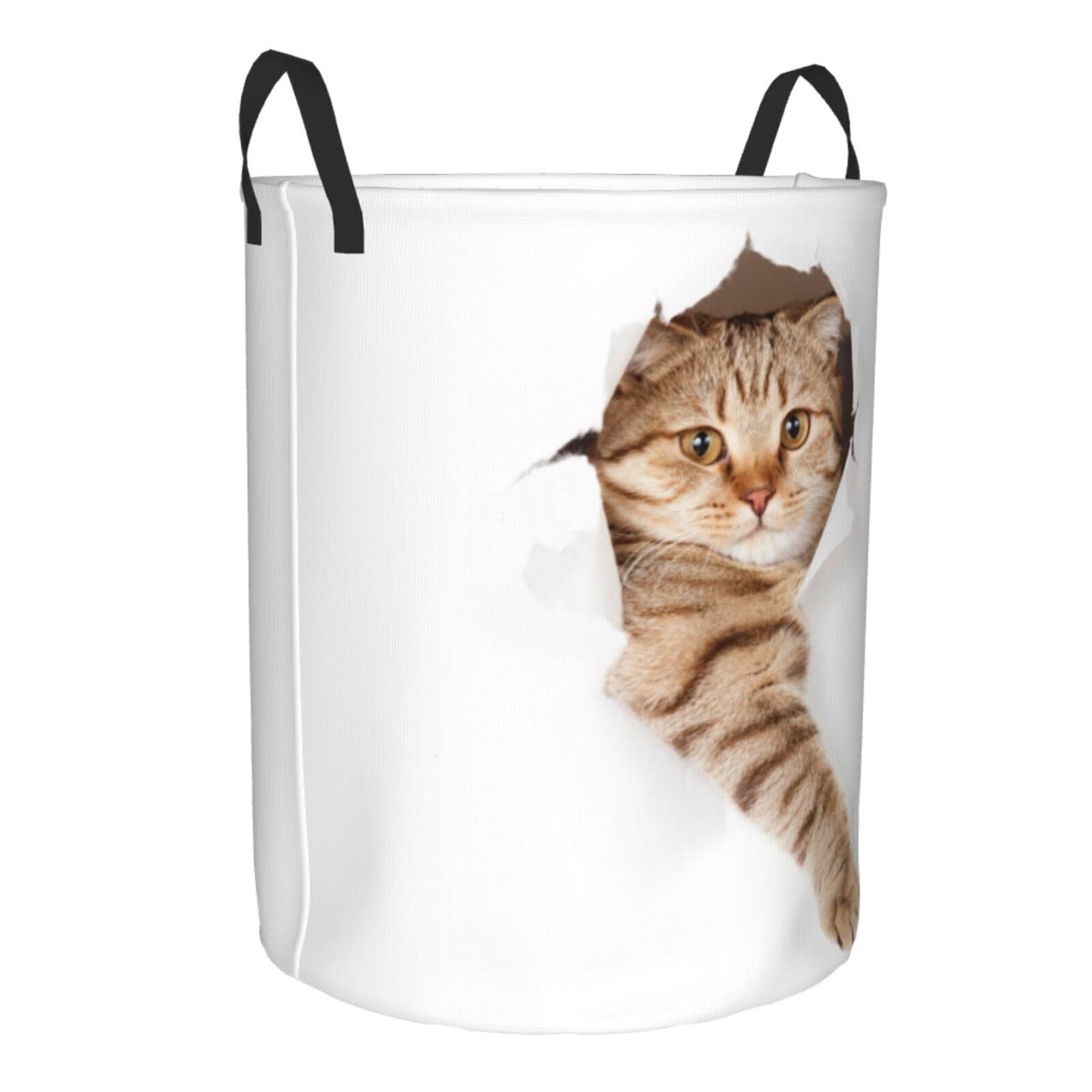 Gbuzozie Cute Cat In White Hole Round Laundry Hamper Storage Basket Toys Clothes Organizer Bin For Home Bathroom Bedroom Dorm Nursery, 62l