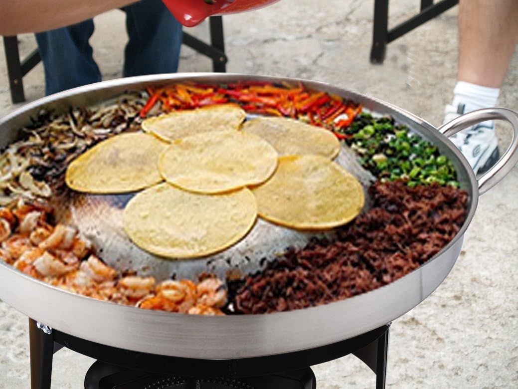 Bene Casa Stainless-Steel 22.4-inch Comal Pan, Belly Up, Rust Free Steel Convex Comal, Outdoor Cooking, Mexican Cuisine, Party Size, Comal,Pan and Serving Platter for Authentic Mexican