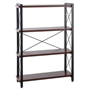 COSYSUPER Bookshelf 4 Tier, Industrial Bookcase, Wood Shelves, Tall Bookshelf, Rustic Standing Bookshelves Metal Frame Display Book Shelf Storage for Living Room,Bedroom,Home Office,Dark Walnut Color