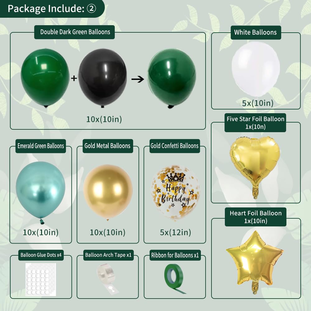 Green Birthday Decorations, Emerald Green and Gold Balloons Party Decorations Happy Birthday Banner Emerald Green Fringe Curtain Birthday Tablecloth Paper Pom Poms for Women Men Birthday Decor