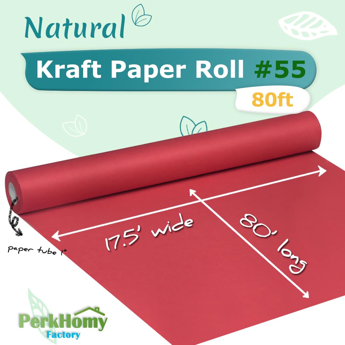 PerkHomy Red Kraft Paper Roll 17.5" x 960" (80') for Gift Wrapping Bulletin Board Bouquet Flower Kids Wall Art Craft Packing Moving Shipping Parcel Postal Floor Covering Table Runner 80GSM 55LB (Red,