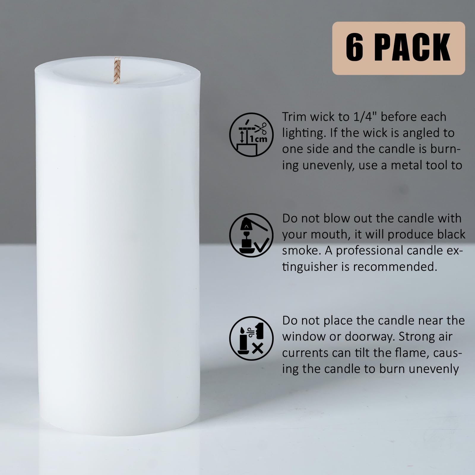 White Pillar Candles, Unscented Pillar Candles Bulk - 50 Hour Long Burn Time - Dripless and Smokeless White Wax Candles Dinner Table, for Wedding,Christmas and Home Decor [6 Pack, 2.8x4 inch]