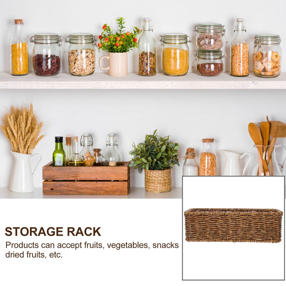 Wicker Storage Baskets Set of 2 Woven Shelf Baskets Narrow Storage Baskets for Organizing Brown Storage Bins for Shelves, Small Wicker Basket for Kitchen Tabletop Bedroom Closet Storage