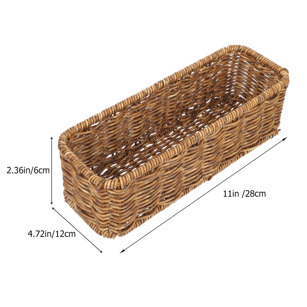 Wicker Storage Baskets Set of 2 Woven Shelf Baskets Narrow Storage Baskets for Organizing Brown Storage Bins for Shelves, Small Wicker Basket for Kitchen Tabletop Bedroom Closet Storage