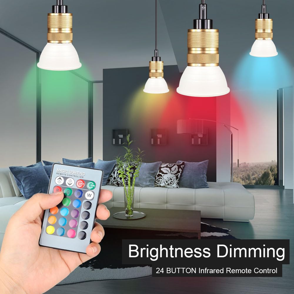 Par16 LED Color Changing Light Bulb with 24 Buttons Remote Control 50 Watt Equivalent E26 Base,16 Colors Dimmable RGB LED Spot Light Bulb with 5W