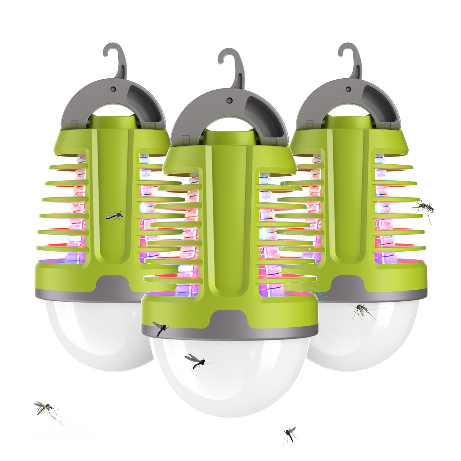 vertmuro Portable Bug Zapper Outdoor Indoor, Electric Mosquito Fly Killer Lamp with Three Lighting Mode, USB Rechargeable Light Bulb Zapper for Camping, Home, Patio (3 Pack)