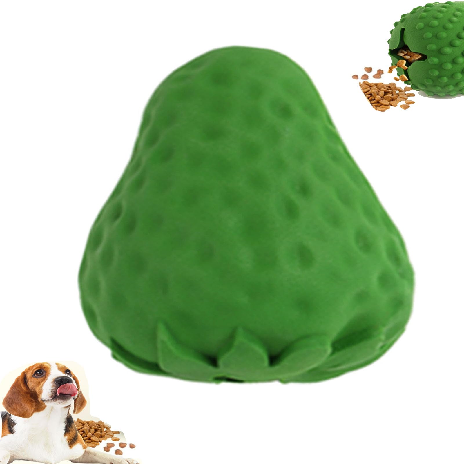 HIORYEAR Strawberry Dog Chew Toy, Durable,Dog Treat Dispenser Interactive Toys- IQ Training & Mental Enrichment, Rubber Dog Dental Cleaning Toys for Small Medium Large Breed (Green)