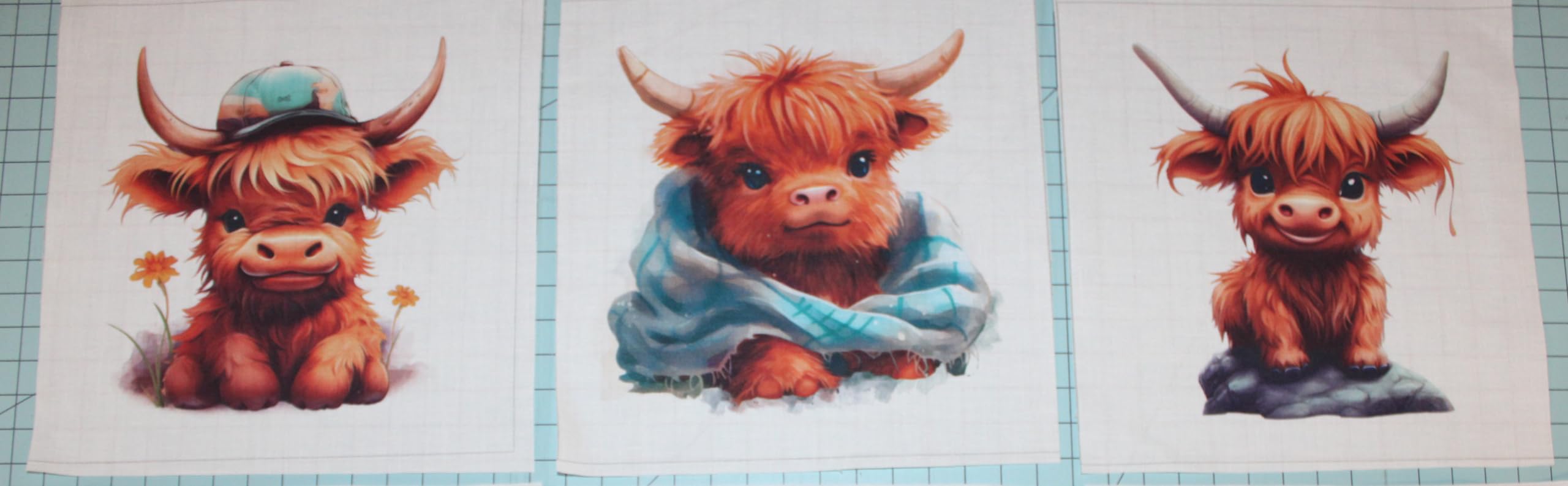 6 Piece 6"x6" Baby Highland Cows 100% Cotton Fabric Panel Squares - Quilting Panel Blocks AP1