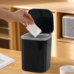 Melontray 0.5 Gallon/ 2.2 Liter Desktop Trash Can with Lid, Mini Pop Up Garbage Can, Black