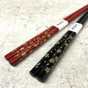 Premium Japanese Chopsticks Reusable with Chopsticks Rest Set of 2 Pairs[ Made in Japan ] Traditional Lacquer Art Wooden Chopsticks (Gold Flower BK/RD(MK018))