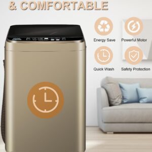 KRIB BLING Full Automatic Washing Machine 25lbs Compact Portable Washing Machine with LED Display, Drain Dump, 10 Wash Programs and 8 Water Levels Ideal for Dorms, Apartments, RV, Gold