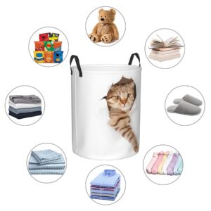 Gbuzozie Cute Cat In White Hole Round Laundry Hamper Storage Basket Toys Clothes Organizer Bin For Home Bathroom Bedroom Dorm Nursery, 62l