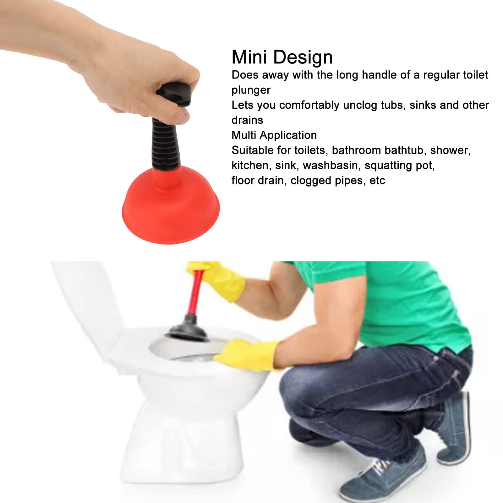 Gigicial Sink Plunger Sink and Drain Plunger Powerful Plunger Unclogging Tool for Kitchen Sink, Shower, Bathroom Drains, Bath(red)