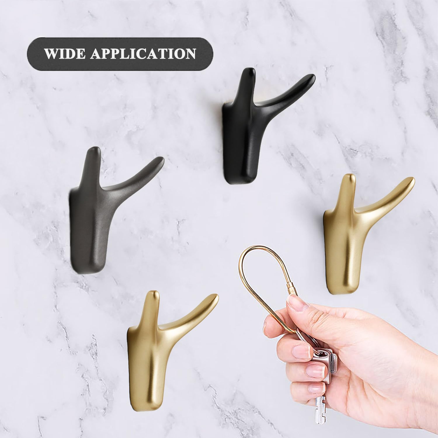 Mleuxvics 4 Packs Double Wall Hooks for Hanging Modern Gold, Heavy Duty Coat Hooks Robe Hooks Wall Mounted for Bathroom Bedroom Kitchen Hotel