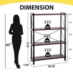 COSYSUPER Bookshelf 4 Tier, Industrial Bookcase, Wood Shelves, Tall Bookshelf, Rustic Standing Bookshelves Metal Frame Display Book Shelf Storage for Living Room,Bedroom,Home Office,Dark Walnut Color