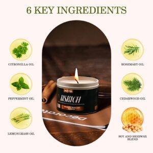 USKICH Mosquito Repellent Candle | Citronella Candle | DEET Free | Made with Plant Based Essential Oils and a Soy/Beeswax Blend for Outdoor, Camping | 30 Hours Burn Time | 6.4 oz | 4 Pack