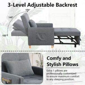 DULATIS Sleeper Chair,Convertible Sleeper Sofa Chair,Pull Out Sleeper Chair with Adjustable Backrest,Multi-Functiona Lounge Chair for Living Room(Gray)