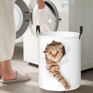 Gbuzozie Cute Cat In White Hole Round Laundry Hamper Storage Basket Toys Clothes Organizer Bin For Home Bathroom Bedroom Dorm Nursery, 62l