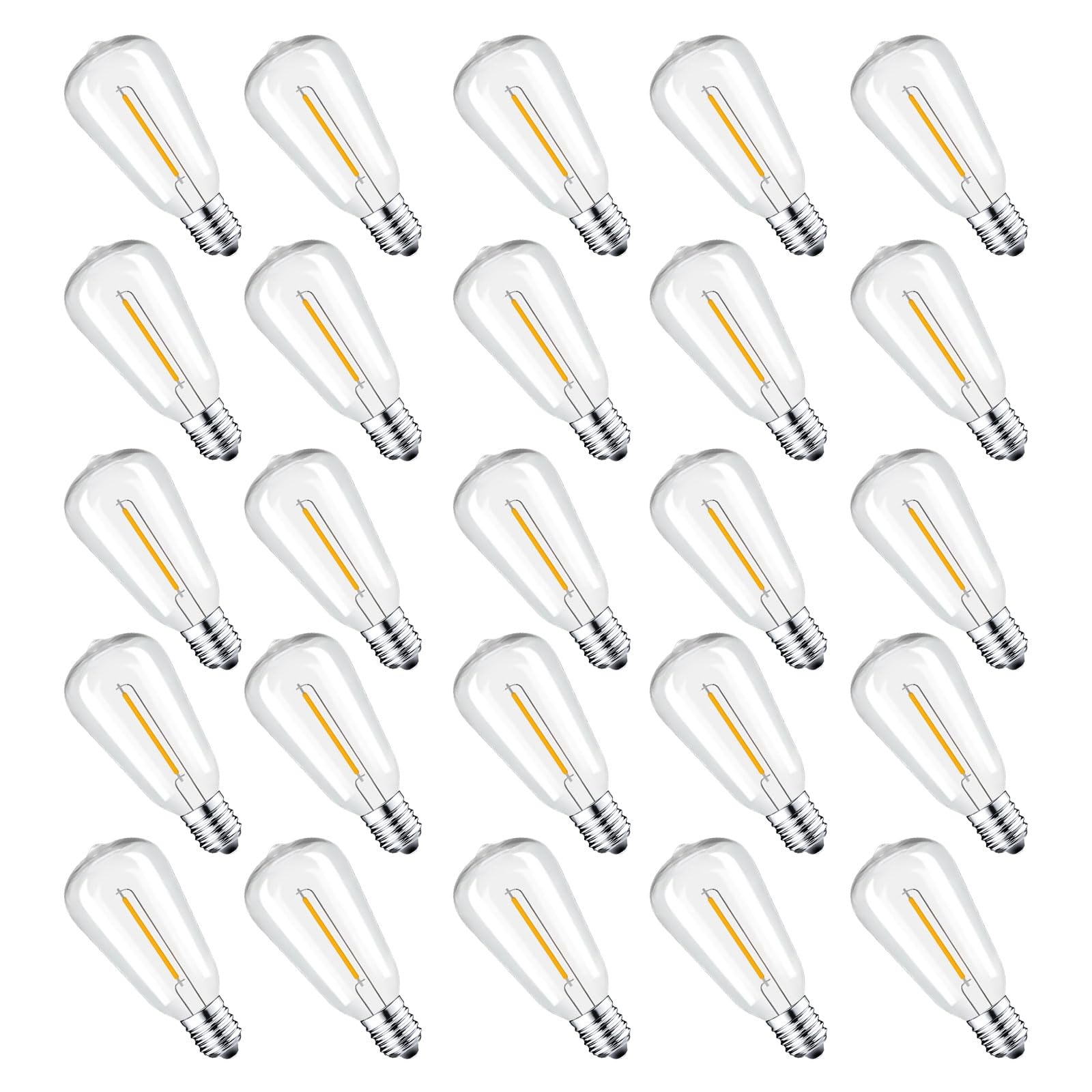 25 Packs ST38 LED Edison Bulbs,0.6Watt E12 Base Small Vintage Light Bulbs Equivalent to 7W Incandescant, 2700K Warm White Bulbs for ST38 String Lights, Shatterproof Waterproof Dimmable, Not for Solar