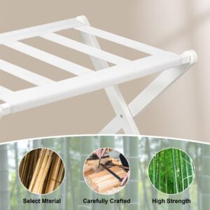 VASMIA Luggage Rack, Folding Suitcase Stand with Storage Shelf,Bamboo Luggage Stand for Guest Room,Bedroon and Hotel,Holds up to 131 lb,Fit Most Luggage Size,White