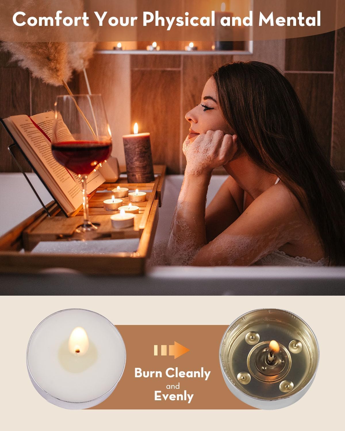 50 Packs Tea Light Candles, 4.5 Hours Burning Time, Unscented & Smokeless Mini Votive Candles, Soft Light Tealight, Small Tea Candle for SPA Relax Romantic Decor, White